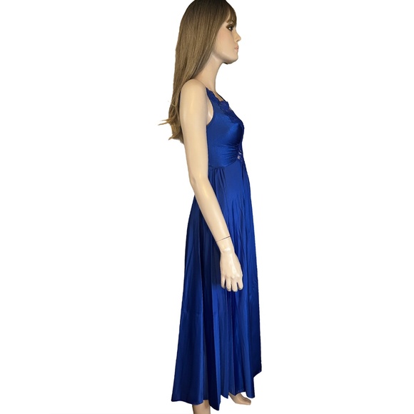 Olga Cobalt Blue Lingerie Set Negligee Full Sweep Nightgown Robe Lace Vtg 80s - Picture 9 of 16